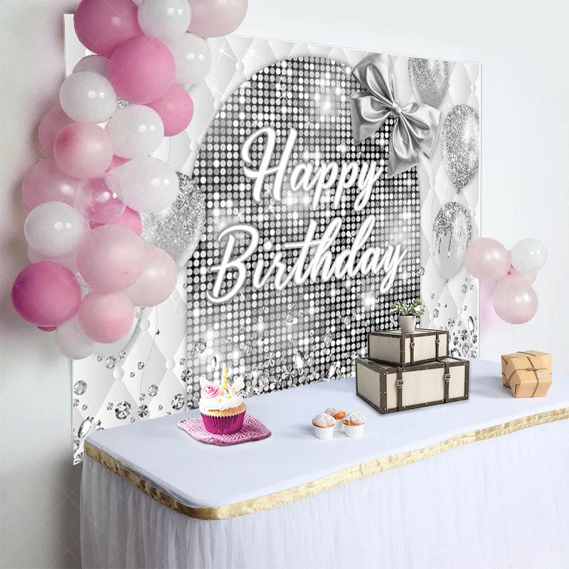 Aperturee - Aperturee Bow Balloon Bokeh Glitter Happy Birthday Backdrop