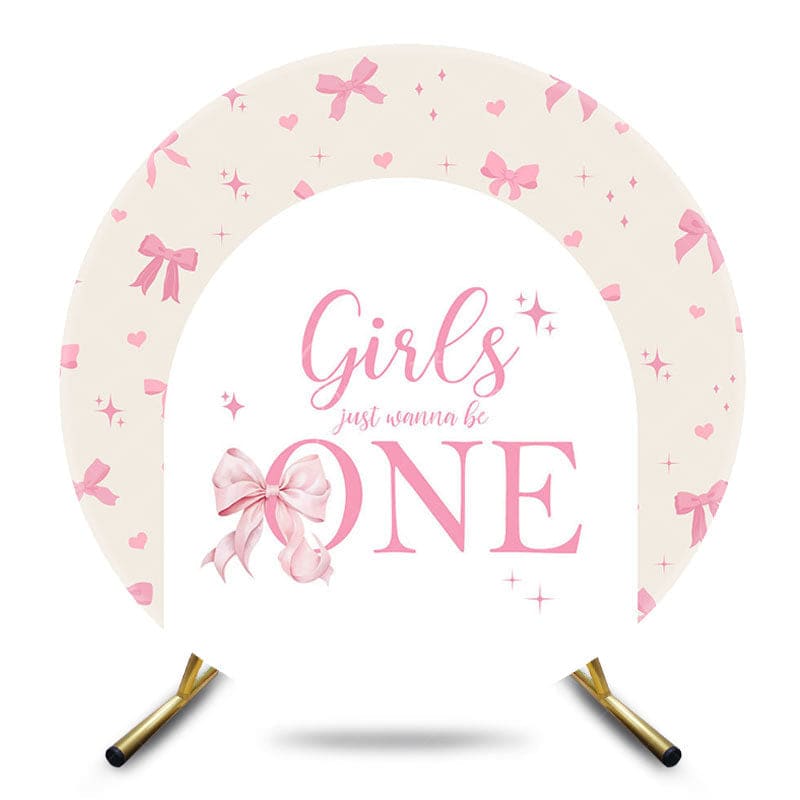 Aperturee - Aperturee Bow Girls Just Wanna Be One Round Birthday Backdrop