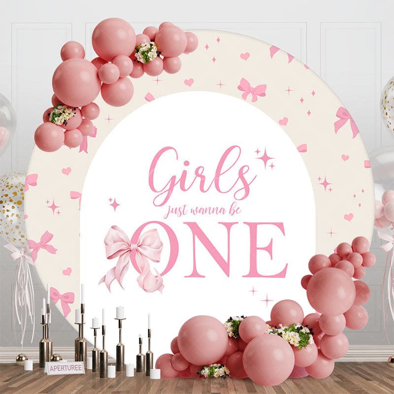 Aperturee - Aperturee Bow Girls Just Wanna Be One Round Birthday Backdrop