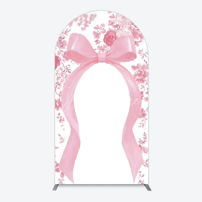 Aperturee - Aperturee Bow with Chinoiserie Floral Arch Backdrop Something Blue Elegant Wedding or Baby Shower Decor