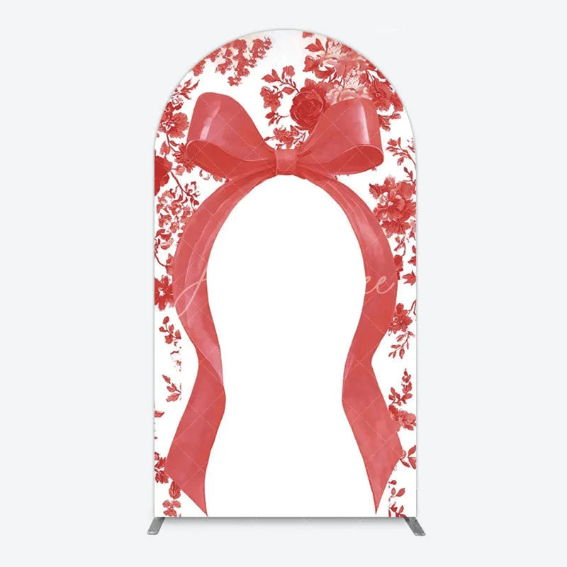 Aperturee - Aperturee Bow with Chinoiserie Floral Arch Backdrop Something Blue Elegant Wedding or Baby Shower Decor