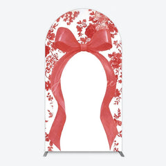 Aperturee - Aperturee Bow with Chinoiserie Floral Arch Backdrop Something Blue Elegant Wedding or Baby Shower Decor