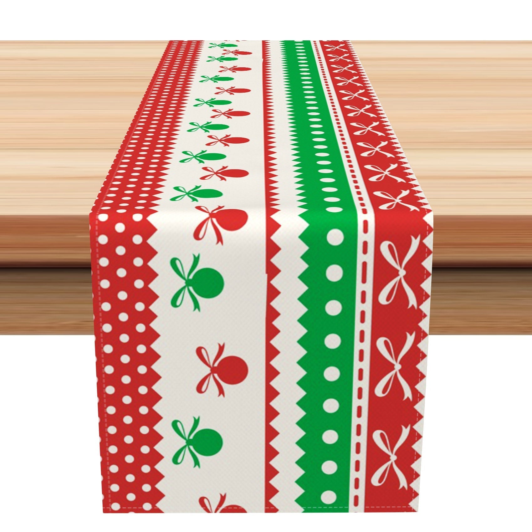 Aperturee - Aperturee Bowknots Bauble Red Green Stripe Xmas Table Runner