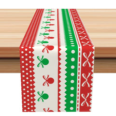 Aperturee - Aperturee Bowknots Bauble Red Green Stripe Xmas Table Runner