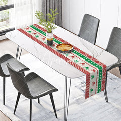 Aperturee - Aperturee Bowknots Bauble Red Green Stripe Xmas Table Runner
