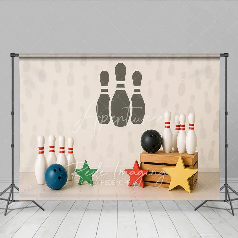 Aperturee - Aperturee Bowling Strike and Pins Photo Backdrop Let is Roll Birthday Photography Background for Boys