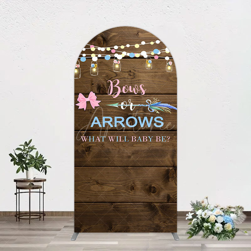 Aperturee - Aperturee Bows Or Arrows Wood Light Baby Shower Arch Backdrop