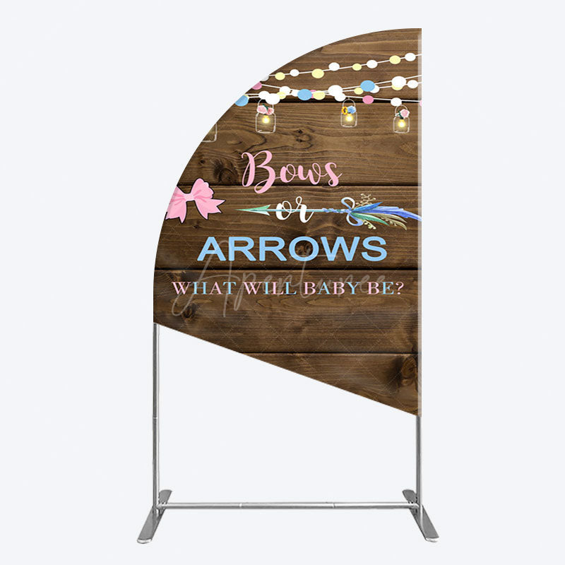 Aperturee - Aperturee Bows Or Arrows Wood Light Baby Shower Half Moon Arch Backdrop