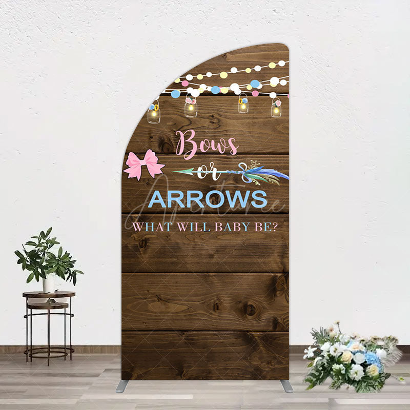 Aperturee - Aperturee Bows Or Arrows Wood Light Baby Shower Half Moon Arch Backdrop
