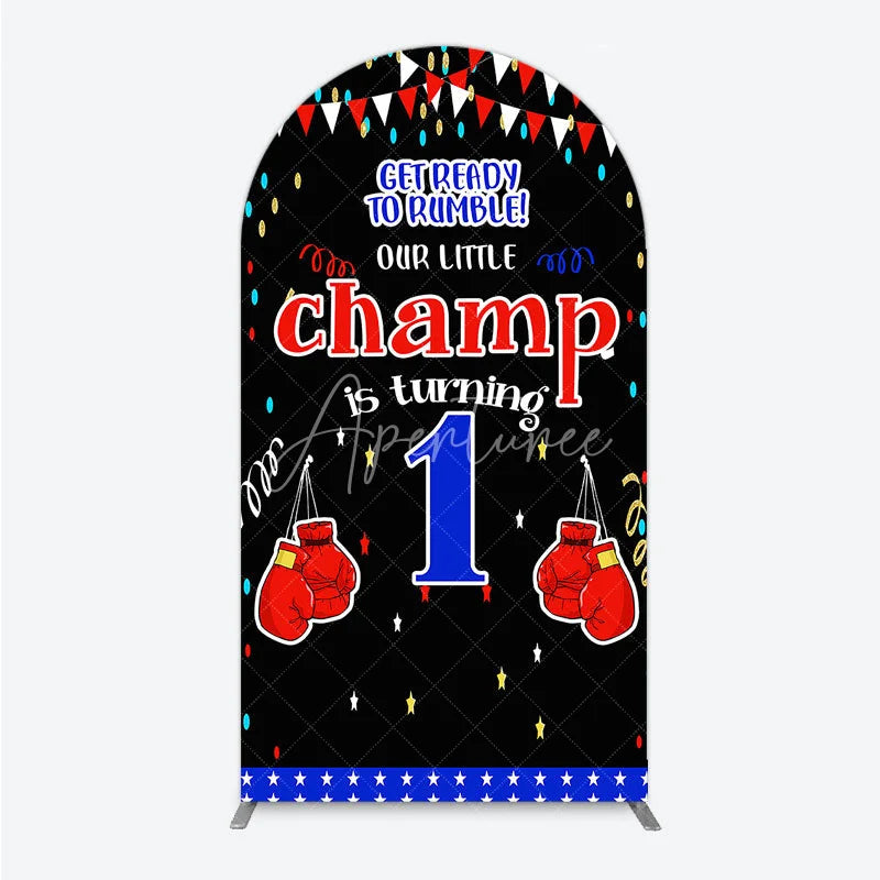 Aperturee - Aperturee Boxing 1st Birthday Arch Backdrop Little Champ Party Decoration Red Blue Glove Sport Background
