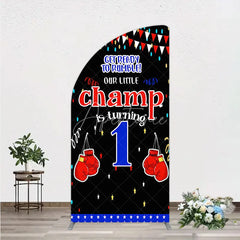 Aperturee - Aperturee Boxing 1st Birthday Half Moon Arch Backdrop Little Champ Party Decoration Red Blue Glove Sport Background