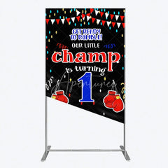 Aperturee - Aperturee Boxing 1st Birthday Rectangle Backdrop Little Champ Party Decoration Red Blue Glove Sport Background