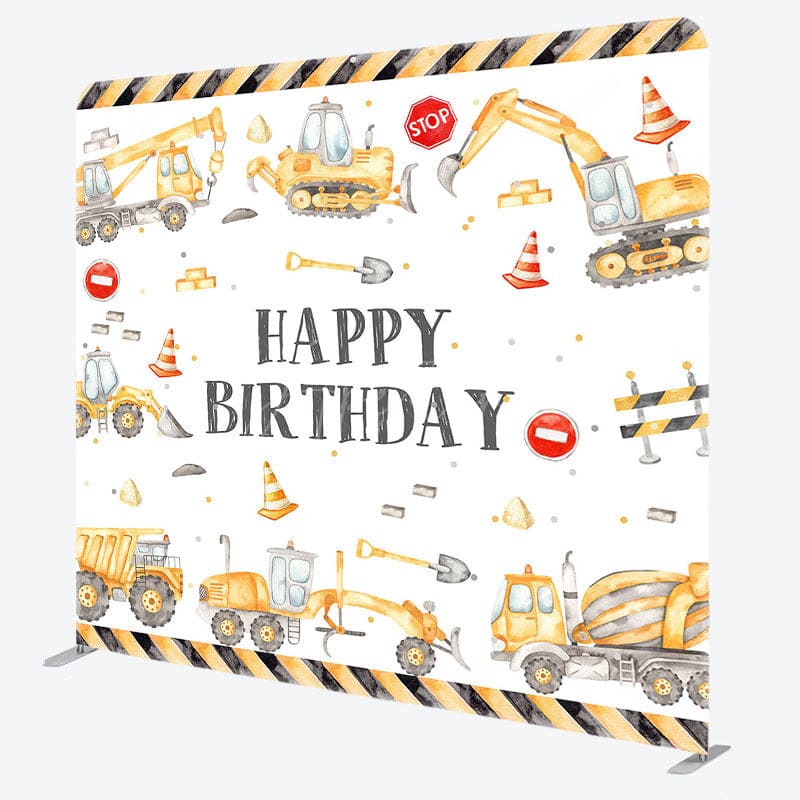 Aperturee - Aperturee Boy Grab Excavator Birthday Square Tension Backdrop