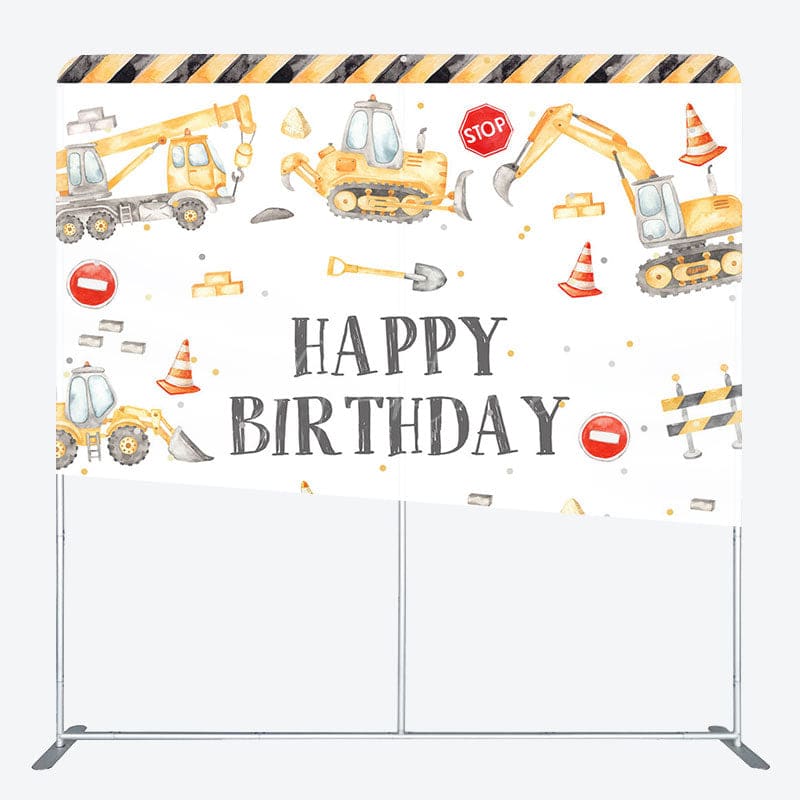 Aperturee - Aperturee Boy Grab Excavator Birthday Square Tension Backdrop