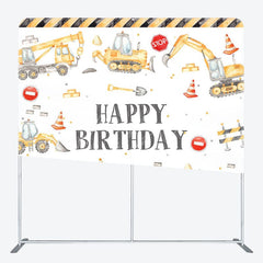 Aperturee - Aperturee Boy Grab Excavator Birthday Square Tension Backdrop