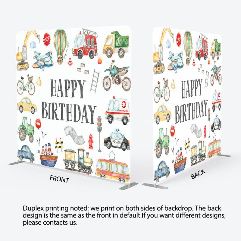 Aperturee - Aperturee Boy Truck Theme Happy Birthday Square Tension Backdrop