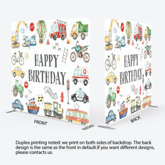 Aperturee - Aperturee Boy Truck Theme Happy Birthday Square Tension Backdrop
