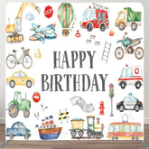 Aperturee - Aperturee Boy Truck Theme Happy Birthday Square Tension Backdrop