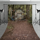 Aperturee - Aperturee Boys Forest Treehouse Fort Photography Backdrop Rustic Cabin Dirt Path Sweep Portrait Studio Background