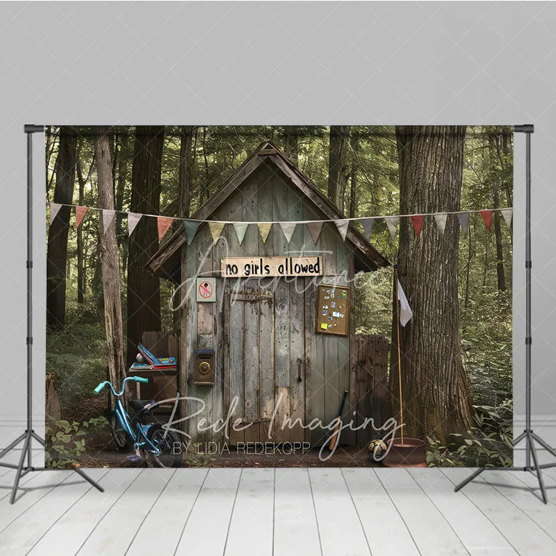 Aperturee - Aperturee Boys Forest Treehouse Fort Photography Backdrop Rustic Wooden Cabin Adventure Studio Background