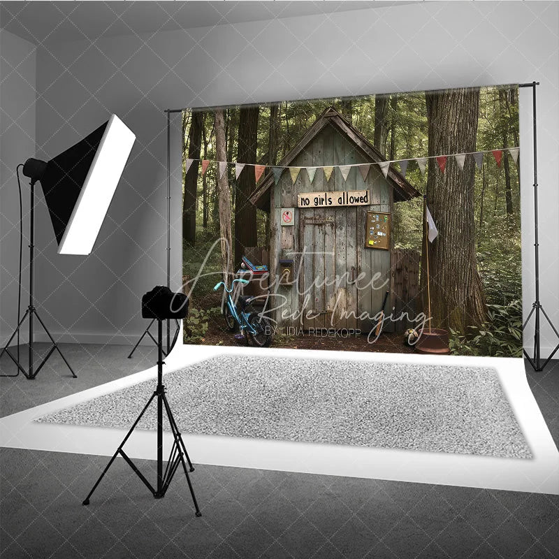 Aperturee - Aperturee Boys Forest Treehouse Fort Photography Backdrop Rustic Wooden Cabin Adventure Studio Background