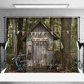 Aperturee - Aperturee Boys Forest Treehouse Fort Photography Backdrop Rustic Wooden Cabin Adventure Studio Background