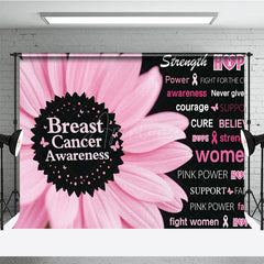 Aperturee - Aperturee Breast Cancer Awareness Backdrop with Pink Flower Strength Hope and Power Women’s Health Event Decor