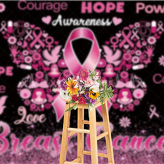 Aperturee - Aperturee Breast Cancer Awareness Backdrop with Pink Ribbon Butterfly Hope Faith Courage Support for Fundraiser Event
