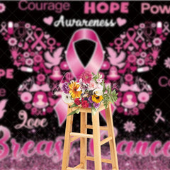 Aperturee - Aperturee Breast Cancer Awareness Backdrop with Pink Ribbon Butterfly Hope Faith Courage Support for Fundraiser Event