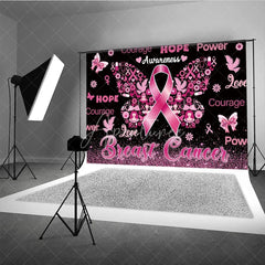 Aperturee - Aperturee Breast Cancer Awareness Backdrop with Pink Ribbon Butterfly Hope Faith Courage Support for Fundraiser Event