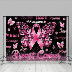 Aperturee - Aperturee Breast Cancer Awareness Backdrop with Pink Ribbon Butterfly Hope Faith Courage Support for Fundraiser Event