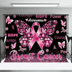 Aperturee - Aperturee Breast Cancer Awareness Backdrop with Pink Ribbon Butterfly Hope Faith Courage Support for Fundraiser Event