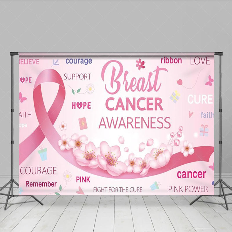 Aperturee - Aperturee Breast Cancer Awareness Backdrop with Pink Ribbon Hope Faith and Courage Support for Fundraiser Event Decor