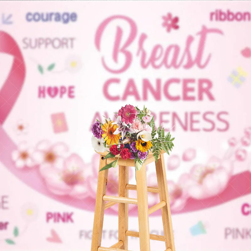 Aperturee - Aperturee Breast Cancer Awareness Backdrop with Pink Ribbon Hope Faith and Courage Support for Fundraiser Event Decor