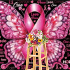 Aperturee - Aperturee Breast Cancer Awareness Pink Ribbon Backdrop Butterfly with Hope and Faith Support and Survivor Event Decor