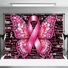 Aperturee - Aperturee Breast Cancer Awareness Pink Ribbon Backdrop Butterfly with Hope and Faith Support and Survivor Event Decor