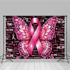 Aperturee - Aperturee Breast Cancer Awareness Pink Ribbon Backdrop Butterfly with Hope and Faith Support and Survivor Event Decor