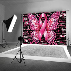 Aperturee - Aperturee Breast Cancer Awareness Pink Ribbon Backdrop Butterfly with Hope and Faith Support and Survivor Event Decor