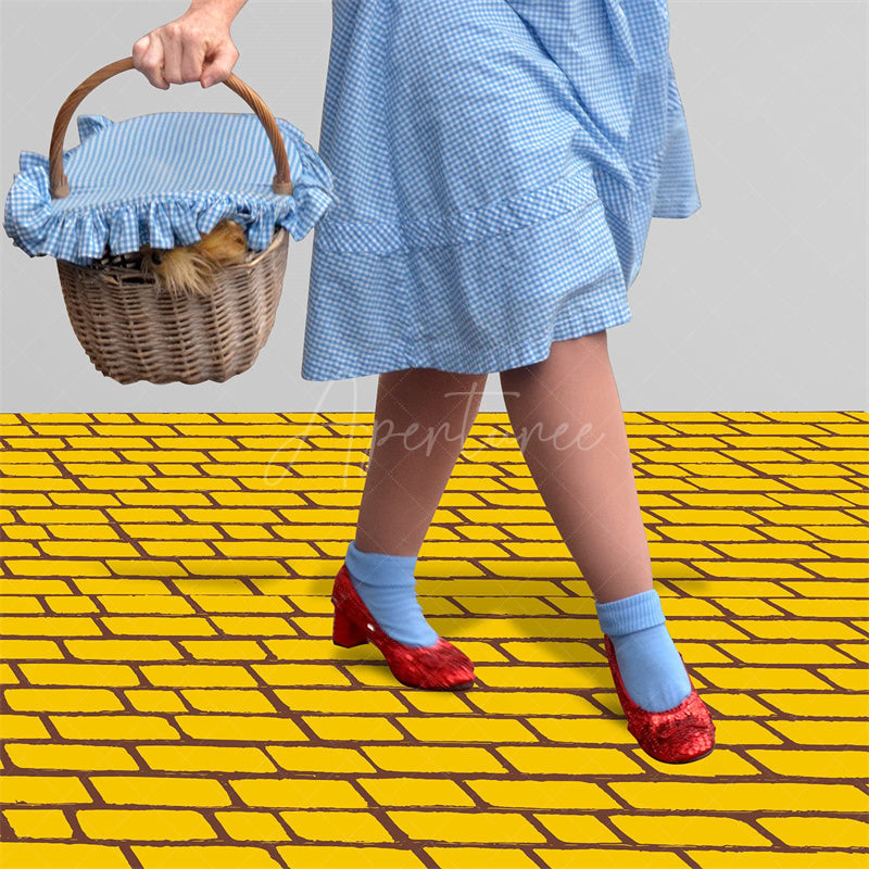 Aperturee - Aperturee Brick Road Runner Retro Wall Floor Fabric Backdrop