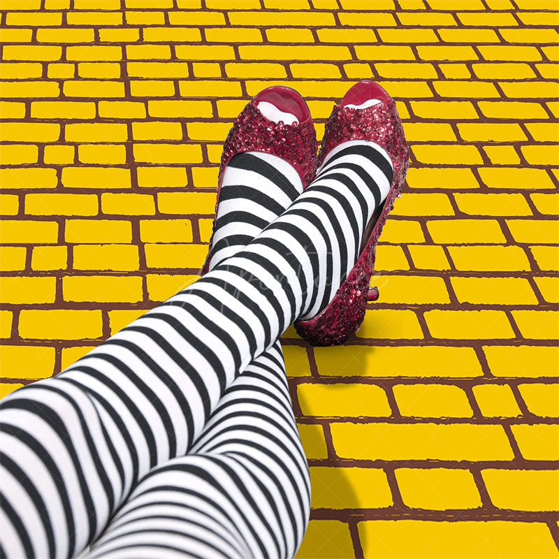 Aperturee - Aperturee Brick Road Runner Retro Wall Floor Fabric Backdrop