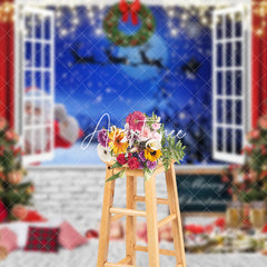 Aperturee - Aperturee Brick Wall Curtain Window Santa Night Xmas Backdrop