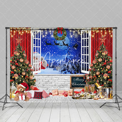 Aperturee - Aperturee Brick Wall Curtain Window Santa Night Xmas Backdrop