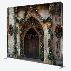 Aperturee - Aperturee Brick Wall Door Leaf Christmas Pillow Cover Backdrop