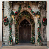 Aperturee - Aperturee Brick Wall Door Leaf Christmas Pillow Cover Backdrop