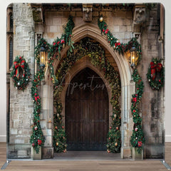 Aperturee - Aperturee Brick Wall Door Leaf Christmas Pillow Cover Backdrop
