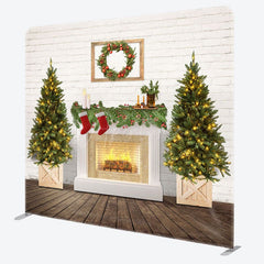 Aperturee - Aperturee Brick Wall Fireplace Tree Christmas Square Backdrop