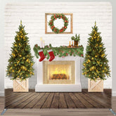 Aperturee - Aperturee Brick Wall Fireplace Tree Christmas Square Backdrop