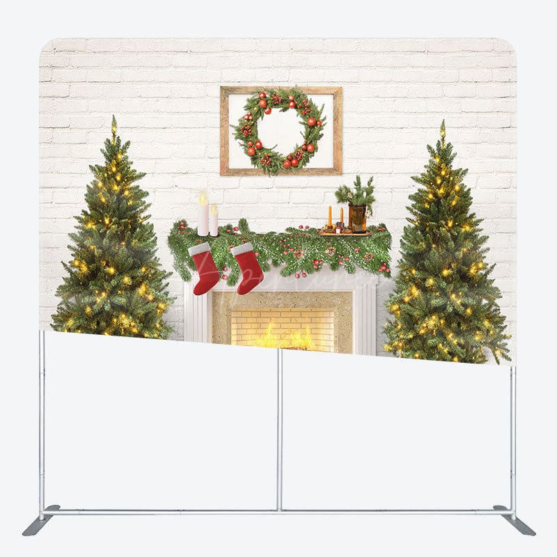 Aperturee - Aperturee Brick Wall Fireplace Tree Christmas Square Backdrop