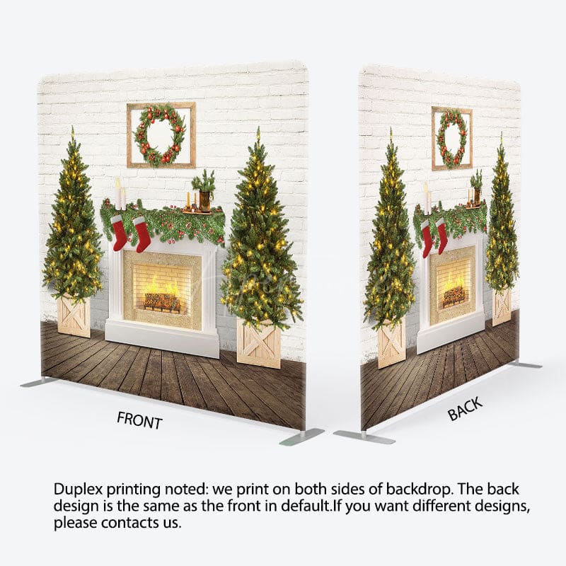 Aperturee - Aperturee Brick Wall Fireplace Tree Christmas Square Backdrop