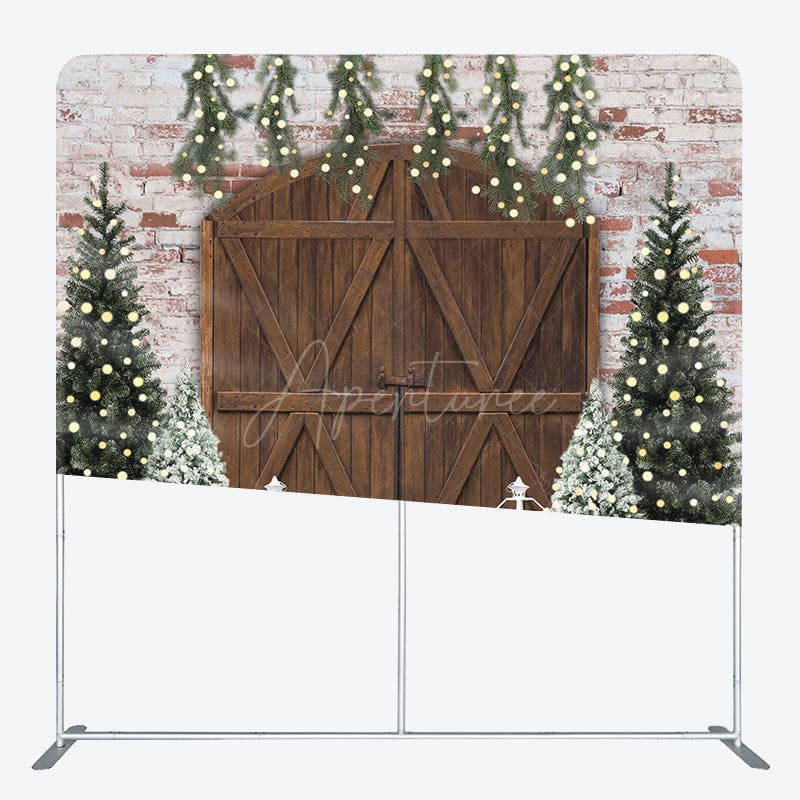 Aperturee - Aperturee Brick Wall Wood Door Christmas Pillow Cover Backdrop